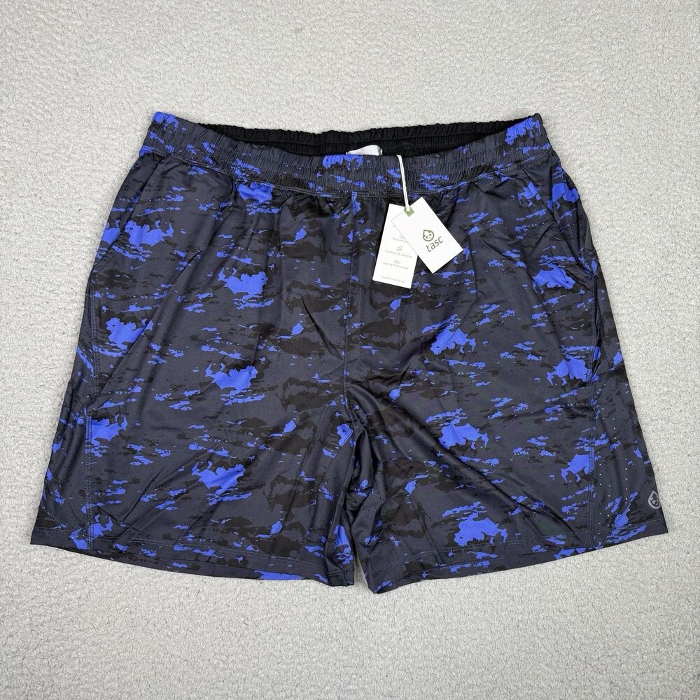 tasc Performance Weightless Shorts Mens XXL Blue Black Camo 7" Athletic Gym NWT